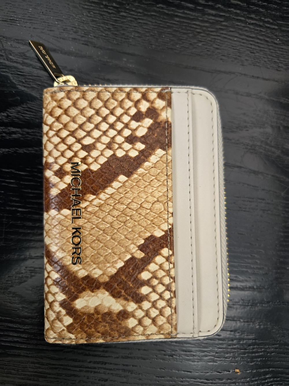 Michael Kors Snake-Print Zip Card Case Wallet - Brown & Cream